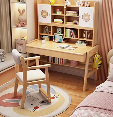全橡木书桌+坐姿矫正升降椅防近视学习桌椅 ...