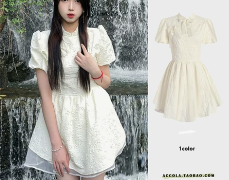 2022夏季新款盐甜系新中式白色连衣裙小众...