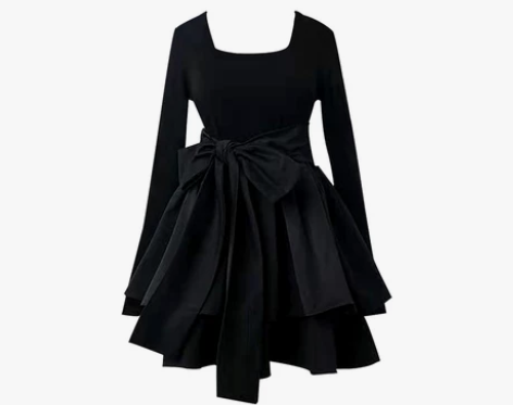 橙梓家 黑天鹅 法式显瘦收腰针织裙早秋季连...