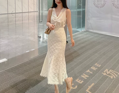 林关关中长款包臀裙高腰修身气质半身裙女蕾丝...