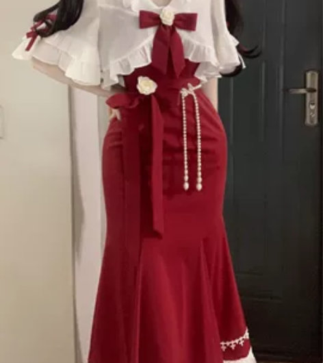 【出】CherryKitty蔷薇鱼尾裙(缎...