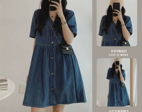 牛仔连衣裙女2021新款夏季别致奶甜微胖甜...