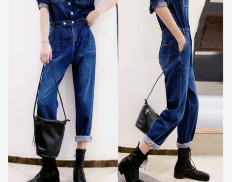 欧货新款背带牛仔裤女秋2020减龄连体衣女...