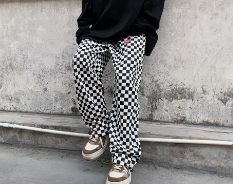 Mz 美式潮牌百搭格子休闲裤男设计感小众宽...