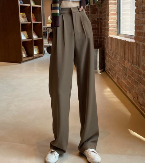 棕色阔腿裤子女春秋新款百搭显瘦直筒休闲裤高...