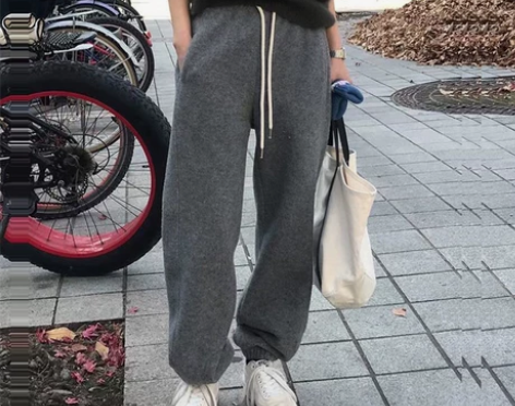 灰色运动裤女新款秋冬宽松显瘦小个子束脚裤加...