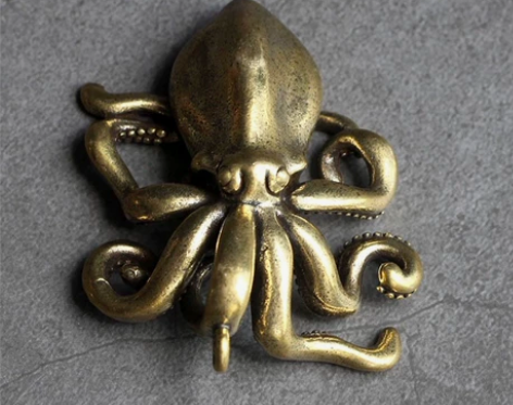 【工厂清仓】古铜茶宠鱿鱼小摆件实心黄铜工艺...