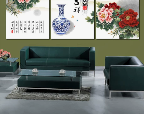 A青花瓷 牡丹花卉 墙画壁画 装饰画客厅 ...