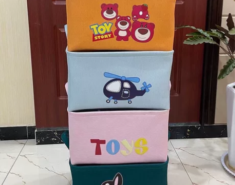 布艺卡通收纳筐三层加厚玩具零食网红收纳篮杂...