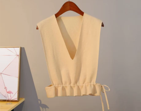 下摆抽绳马甲背心小心机v领针织马夹减龄春秋...