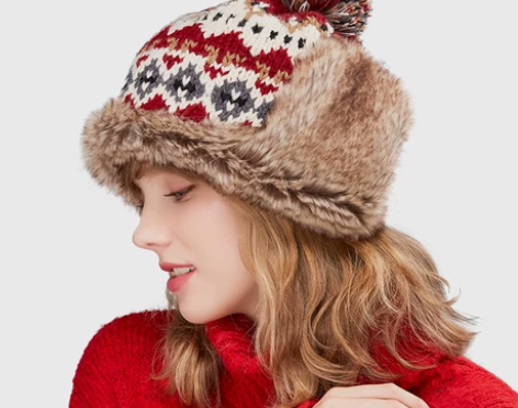 卡蒙日系可爱毛球护耳粗毛线针织帽女秋冬加绒...