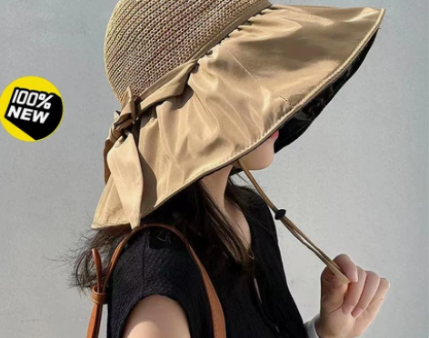 全新包邮 遮阳帽女夏季镂空草帽紫外线大檐遮...