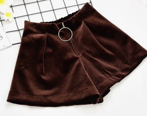韩版拉链百搭阔腿裤金丝绒休闲短裤女2018...