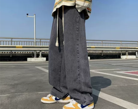 美式高街复古牛仔裤男春秋季新款宽松直筒阔腿...