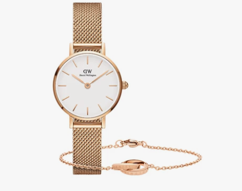 dw手表女简约气质迷你流金表小双环手链套装...