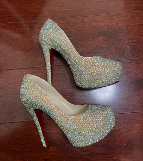 Mr.tie 红底鞋厚内防水台烫钻水钻高跟...