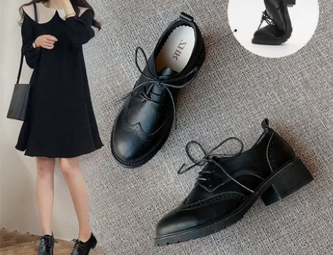 布洛克黑色小皮鞋jk2022春秋季真皮牛皮...