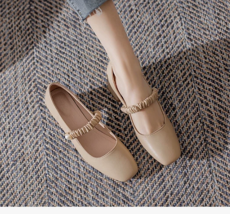 玛丽珍鞋2022年新款真皮百搭方头晚晚鞋温...