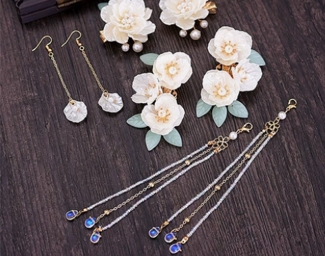 白茶花发簪日常向 汉服发饰福袋 一套18....