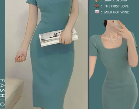 茶歇法式气质高级感修身针织开衩裙轻熟针织收...