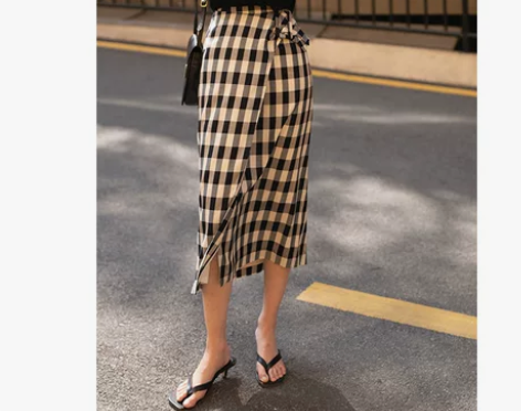 新品9折 法式优雅重磅醋酸显瘦迷笛一步裙格...