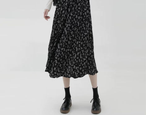 金大班文艺风垂坠感碎花高腰中长款半身裙子女...