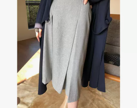 大牌极简风!秋冬腰带气质羊毛呢半身裙 女裙...