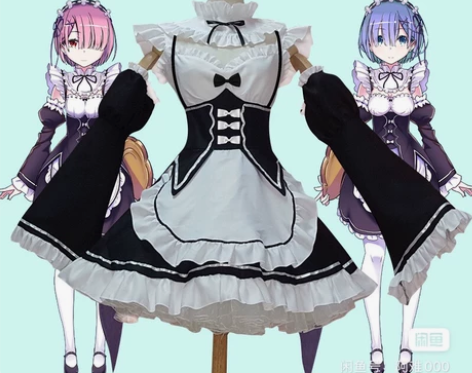 蕾姆女仆装cos 裙子加手袖 假发和头饰也...