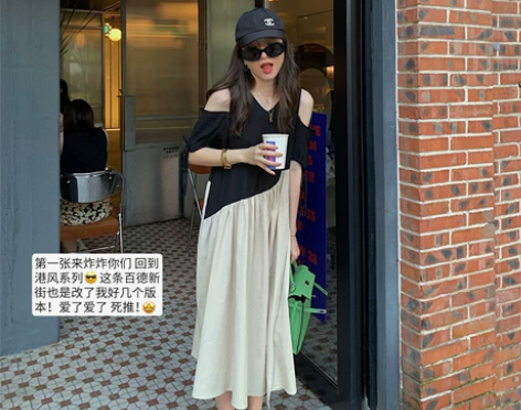 小宜定制【回到港风】法式小黑色连衣裙女夏季...