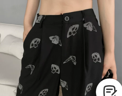 2020新款夏季宽松显瘦蝴蝶印花反光直筒裤...