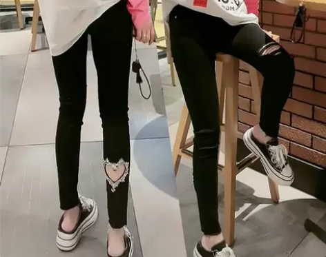 2022夏季高腰破洞大码牛仔裤女新款显瘦九...