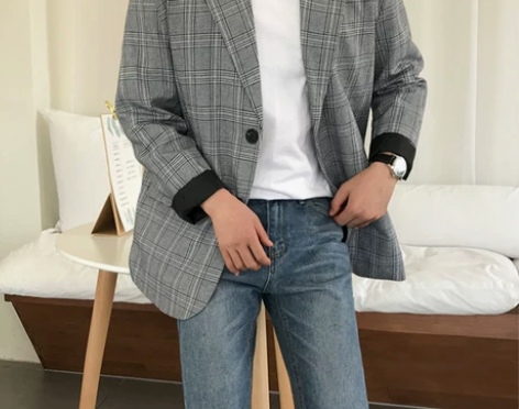 MRCYC格子西装外套男 颜色:浅灰色，尺...