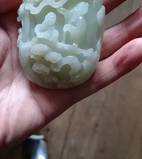 青白玉玉雕手把件,古松仙鹤,爷孙二人,大小...