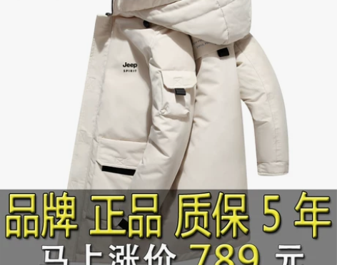 JEEP羽绒服男中长款冬季新款高档品牌白鸭...