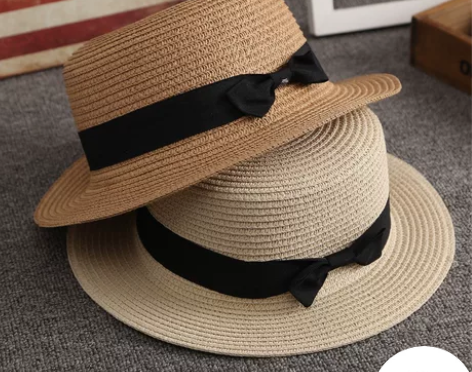 韩版草帽女夏天英伦复古平顶小清新礼帽遮阳防...
