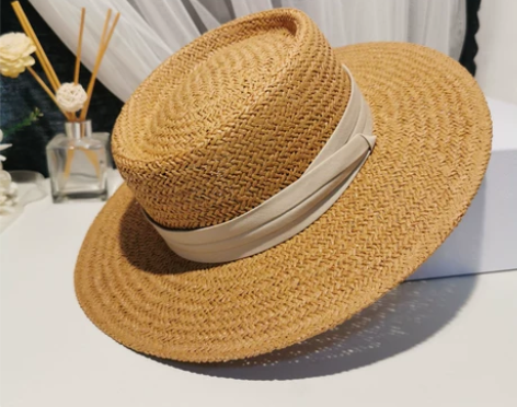 网红同款法式平顶草帽女夏度假出游防晒沙滩帽...