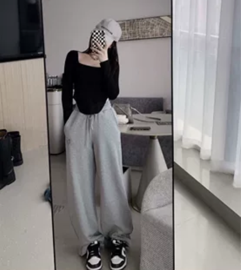 拖地阔腿裤灰色抽绳 穿一洗一，买大了m码适...