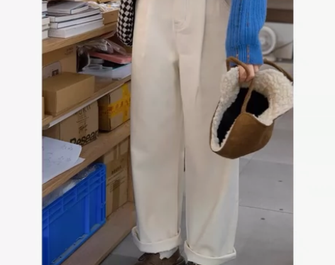 奶兔星球-自制 遮肉显腿直复古单褶宽松牛仔...