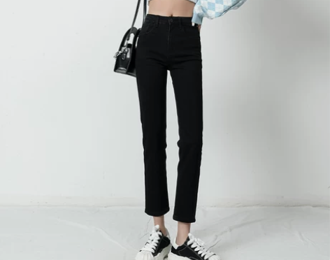 启遇直筒牛仔裤女2022年春秋新款显瘦高腰...