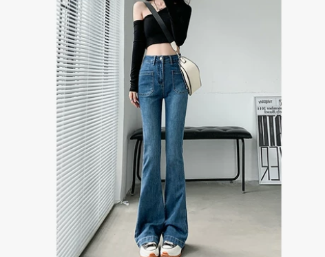 浪莎微喇叭牛仔裤女秋季2022年新款弹力高...