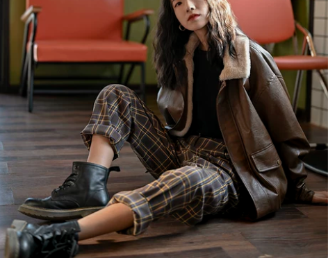 【年终盛典】秋季格子裤女2020新款高腰宽...