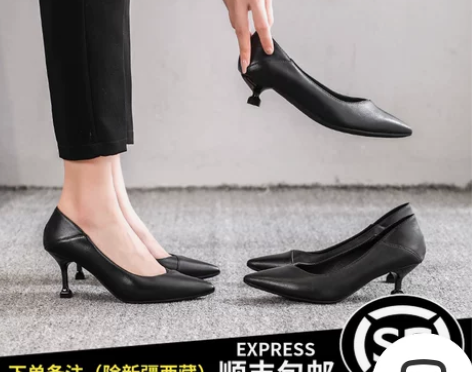 空乘高跟鞋女2022新款细跟职业软皮鞋3c...