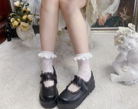 时光里的店少女风花边厚底松糕鞋子 日系百搭...