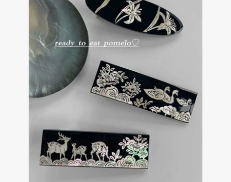 spaceoddity螺钿林间鹿天鹅湖发夹...