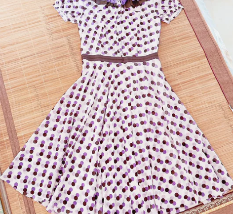 夏民国风复古波点裙连衣裙A字裙 手工平铺测...