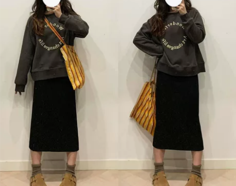 半身裙女秋冬chic高腰A字裙中长款开叉打...