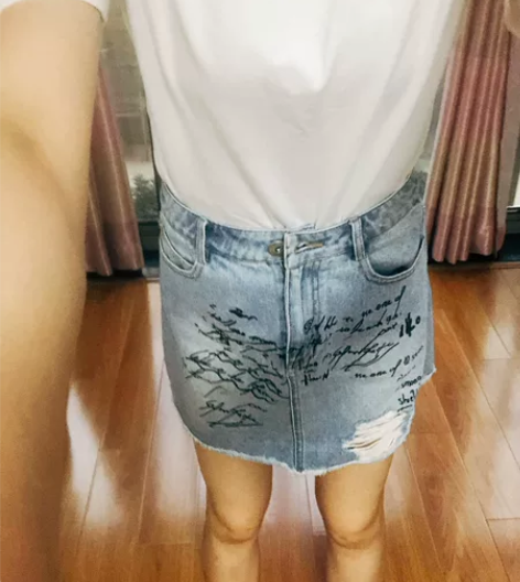 #全部#地球店秒发限时9折牛仔高腰a字半身...