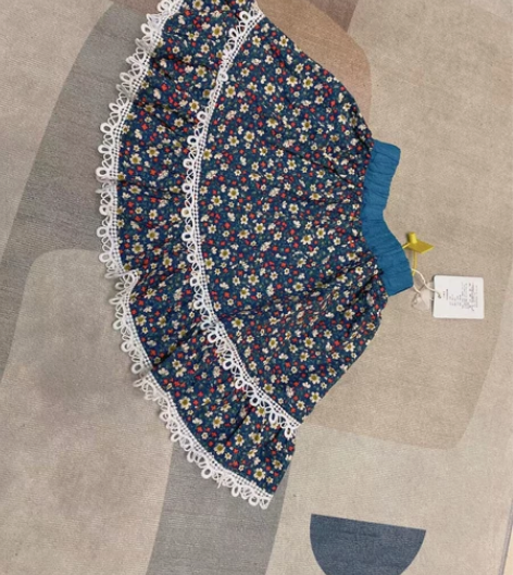 全新女童田园风碎花半身裙蕾丝拼接半裙100...