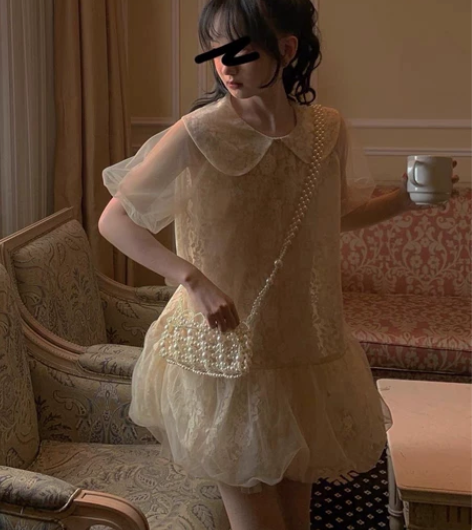 ishui-糯米球球-娃娃领奶油公主裙纯色...