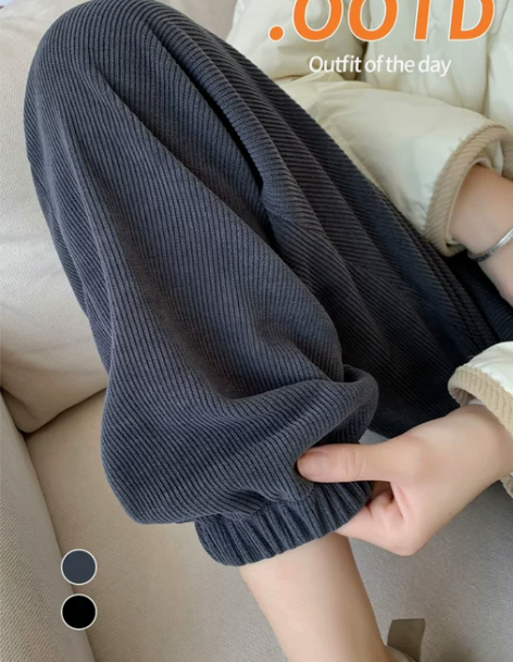 欧棉绒运动裤女秋冬加绒显瘦束脚小个子